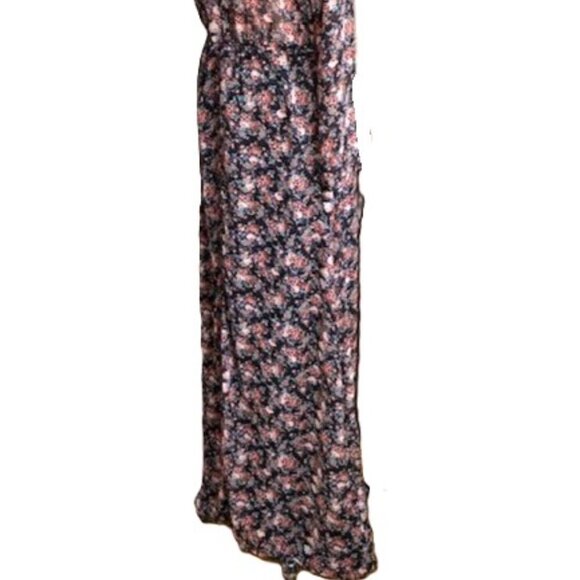 Zara maxi dark floral print chiffon long sleeve dress - Picture 15 of 16